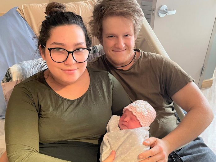 Newborn Olivia with her proud parents Cheyanne and Colton Walker of Lindsay. (Photo courtesy of Ross Memorial Hospital)