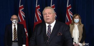 Ontario Premier Doug Ford announcing the gradual lifting of COVID-19 public health restrictions at a media conference at Queen's Park on January 20, 2021. (kawarthaNOW screenshot of CPAC video)