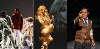 This winter and spring at Market Hall Performing Arts Centre in downtown Peterborough, Public Energy Performing Arts is presenting "In-Ward" by urban dance company Ebnflöh from Montreal, "OUFF" from Montreal transdisciplinary artist Alexis O'Hara, and "Deafy" by Edmonton actor and playwright Chris Dodd. (kawarthaNOW collage of supplied photos)