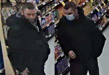 Peterborough County OPP are seeking these two suspects in a theft from Foodland Ennismore in Selwyn Township on February 2, 2022. (Police-supplied photos)