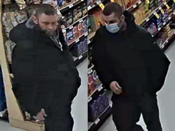 Peterborough County OPP are seeking these two suspects in a theft from Foodland Ennismore in Selwyn Township on February 2, 2022. (Police-supplied photos)