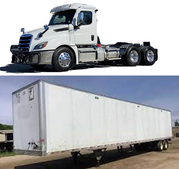 The stolen tractor trailer consists of a semi-truck and a semi-trailer similar to the ones shown here. (Police-supplied photos)