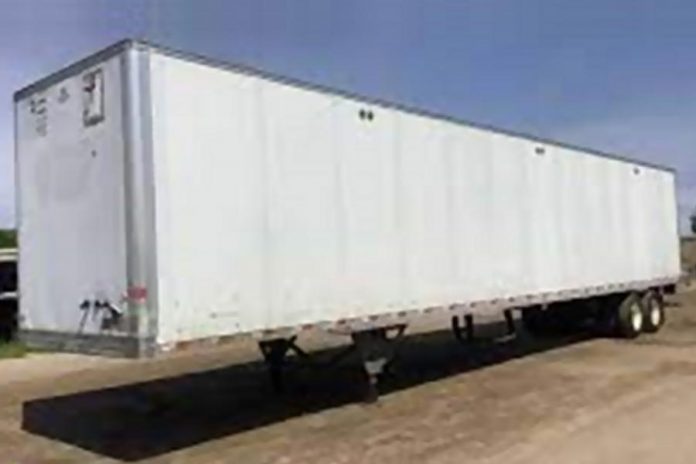 Police continue to search for a trailer, similar to this one, with a cargo of more than 2,000 small-calibre firearms that was stolen in Peterborough on February 13, 2022. (Police-supplied photo)