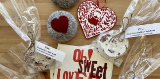 This Valentine's Day, material expressions of love can have the desired impact without adversely impacting the environment. The GreenUP Store carries locally made soaps and bath bombs by Simply Natural Canada, cards by Jackson Creek Press, and folk art coffee-lover hearts by Brianna Gosselin. (Photo courtesy of the GreenUP Store)