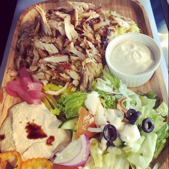 The shawarma at Levantine Grill in downtown Peterborough. Shawarma is a popular Levantine dish featuring meat cut into thin slices and roasted on a slowly turning vertical rotisserie or spit. (Photo: Levantine Grill)