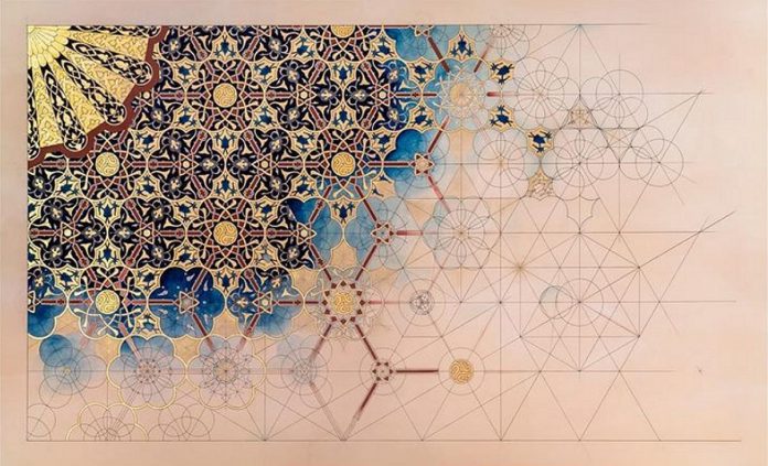 This work by artist Gillian Turnham shows the underlying geometric structure of the Islamic art tradition. (Photo: Michael Morritt)