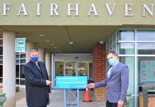 Peterborough-Kawartha MPP Dave Smith and Fairhaven executive director Lionel Towns at Fairhaven Long-Term Care Home in Peterborough, which is receiving $2.2 million for additional staffing this year. It is one of five long-term care homes in Peterborough County receiving $7,212,576 in provinical funding to increase the hours of direct care provided to residents. (Photo: Office of Dave Smith)