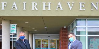 Peterborough-Kawartha MPP Dave Smith and Fairhaven executive director Lionel Towns at Fairhaven Long-Term Care Home in Peterborough, which is receiving $2.2 million for additional staffing this year. It is one of five long-term care homes in Peterborough County receiving $7,212,576 in provinical funding to increase the hours of direct care provided to residents. (Photo: Office of Dave Smith)