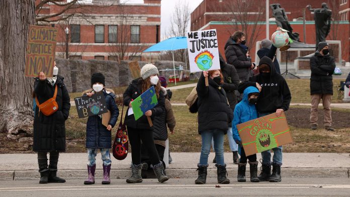 The Global Climate Strike event at Confederation Square in downtown Peterborough was held the afternoon of March 25, 2022. (Photo: Sean Bruce)