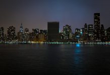 While lights remained on in other buildings, the United Nation Headquarters complex in New York went dark for Earth Hour in 2015. Transformational environmental awareness and legislative change start with individual actions as part of movements like Earth Hour. (Photo: John Gillespie)