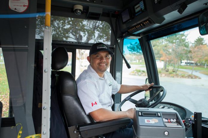 The environmental benefits of public transit include reduced air pollution and traffic congestion from fewer vehicles on the road. (Photo: Vicky Paradisis / Peterborough Transit)