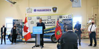 Peterborough-Kawartha MPP Dave Smith announced $367,480 in provincial funding for the "Moving Beyond Addiction" pilot project for mental health and addictions in Peterborough area at the Peterborough City-County Paramedics administrative office on March 4, 2022. (Photo: Office of MPP Dave Smith)