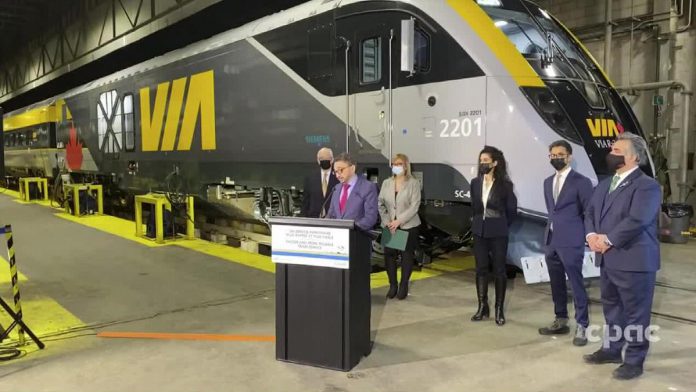 In Ottawa on March 9, 2022, Canada's transportation minister Omar Alghabra announced the federal government is launching a request for expressions of interest, inviting the private sector to formally express their interest in partnering with the federal government to build the high frequency rail project. (kawarthaNOW screenshot of CPAC video)