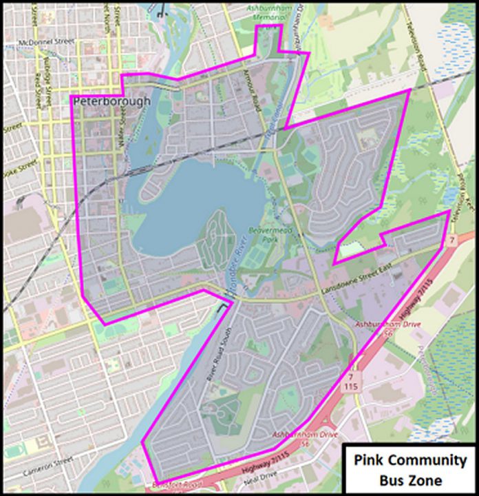 The 'Pink Community Bus' zone. (Map: City of Peterborough)