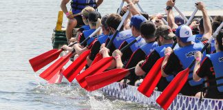 Peterborough's Dragon Boat Festival will return to race on Little Lake at Del Crary Park on June 11, 2022 after two years without an in-person event due to the pandemic. (Photo: Linda McIlwain / kawarthaNOW)