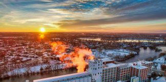Steam rises from the Quaker Oats plant in downtown Peterborough, Canada in January 2022. The plant has been producing oatmeal products for 120 years. (Photo: Brian Parypa)