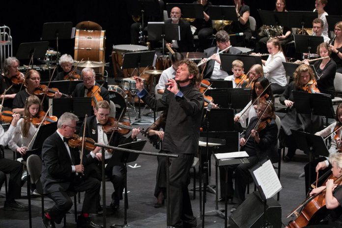 Music director and conductor Michael Newnham leads the Peterborough Symphony Orchestra during a pre-pandemic performance at Showplace Performance Centre in downtown Peterborough. (Photo: Huw Morgan)