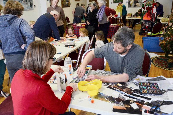 Nogojiwanong-Peterborough artist John Marris (front right) participating in a pre-pandemic community art making program. Along with artist and psychotherapist Brian Nichols, Marris has been facilitating community art making for the past three years, including for people facing marginalization and alienation. (Photo courtesy of John Marris)