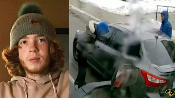 The Ontario Provincial Police has provided previously unreleased details of the February 18, 2020 murder of 18-year-old Alex Tobin in Omemee, as well as video and photos of the suspects, including these two men captured fleeing the scene of the crime. (Photo courtesy of Tobin family / screenshot of OPP-supplied video)
