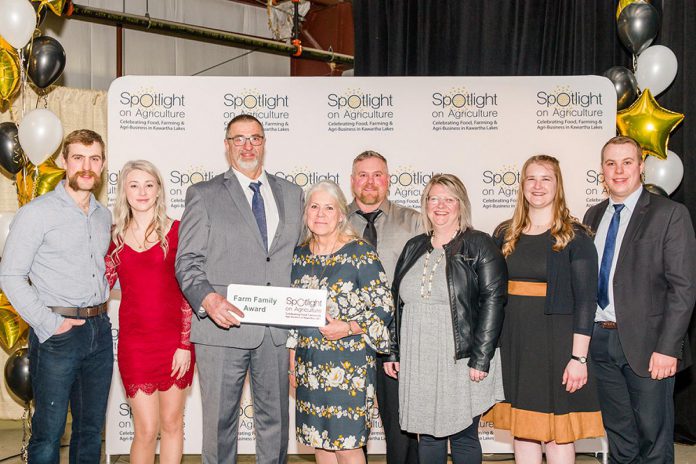 The deVos family of Vosbrae Farms in Manilla received the Farm Family Award at the Kawartha Lakes Spotlight on Agriculture gala and awards event on March 25, 2022. (Photo: Sugar Bug Photography)