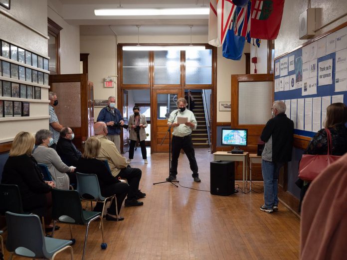 Bill Kimball, executive director of Public Energy Performing Arts, speaks to the media and invited guests during a launch event on April 14, 2022 for the 'Erring at King George' multidisciplinary arts festival, which runs from May 6 to 8 and 13 to 15. (Photo: Andy Carroll)