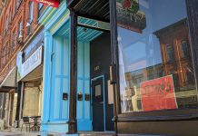 Temporary signage in the window of the new Jethro's Bar + Stage at 137 Hunter Street West in downtown Peterborough. The live music venue, in the former location of The Sapphire Room cocktail lounge, will open on April 22, 2022. (Photo: Bruce Head / kawarthaNOW)
