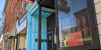 Temporary signage in the window of the new Jethro's Bar + Stage at 137 Hunter Street West in downtown Peterborough. The live music venue, in the former location of The Sapphire Room cocktail lounge, will open on April 22, 2022. (Photo: Bruce Head / kawarthaNOW)