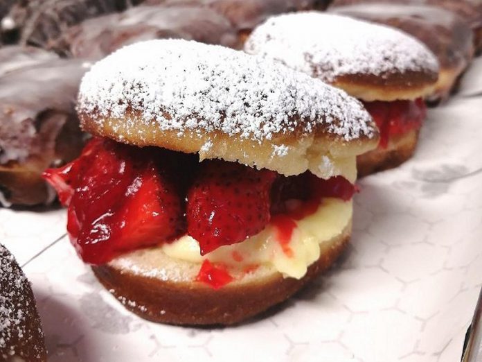 Double Dz's Donuts and Diner is set to open in June 2022 at Pinto's Market in Peterborough. The strawberry donuts are a popular choice, probably because each donut is generously stuffed with fresh strawberries. (Photo: Double Dz's Donuts and Diner)