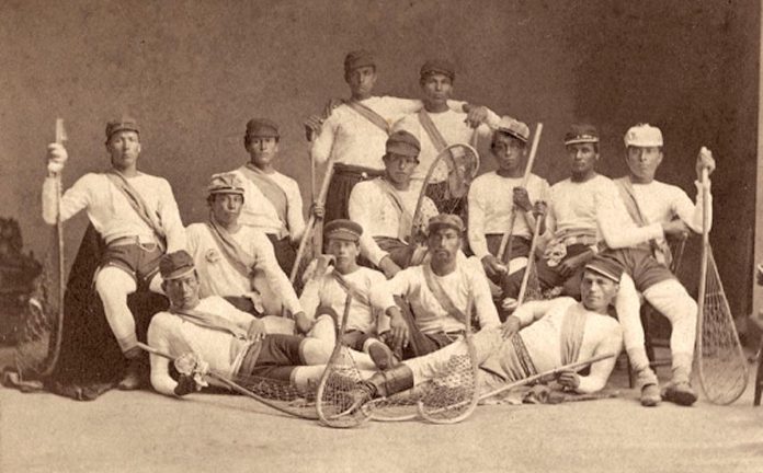 The first game of lacrosse in Nogojiwanong-Peterborough was played in the spring of 1872 by the Peterborough Red Stockings. Lacrosse is the oldest organized sport in North America, with the original version of the game played by Indigenous peoples for hundreds of years before European settlers adopted the game. Pictured are men from the Mohawk Nation at Kahnawake (Caughnawaga) who were the Canadian lacrosse champions in 1869. (Photo: Library and Archives Canada / C-001959
