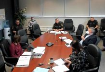 Tim Farquharson, acting chief of Peterborough Police Services, addresses a public meeting of the police services board on April 12, 2022. (kawarthaNOW screenshot)