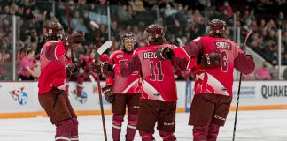 At the annual Pink in the Rink game on April 9, 2022, the Peterborough Petes defeated the Niagara IceDogs 5-1 and clinched their spot in the OHL playoffs. The annual fundraising game raised $76,952.18 for cancer research. (Photo courtesy of Peterborough Petes)