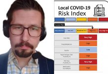 Peterborough's medical officer of health Dr. Thomas Piggott pictured during a Peterborough Public Health media briefing on April 6, 2022, with the current status of the health unit's recently introduced COVID-19 Community Risk Index. (Composite mage: kawarthaNOW)