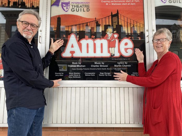 After a number of starts and stops over the past two years, the curtain is finally set to rise on the Peterborough Theatre Guild's production of "Annie" at Showplace Performance Centre in downtown Peterborough. Directed by Jerry Allen (left) with a big assist from production manager Pat Hooper (right), show dates for the popular musical are April 29 and 30, May 4, 5 and 6, 7 p.m., with 2 pm matinees May 1 and 7. (Photo: Paul Rellinger / kawarthaNOW)
