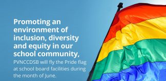 The Peterborough, Victoria, Northumberland and Clarington Catholic District School Board created this graphic to announce its decision to fly the Pride flag at school board facilities during June 2022.