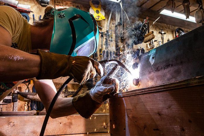 Close-up of a welder at work. (Stock photo)
