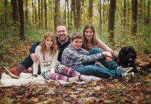 Friendly Fires owner Alex Soubliere, pictured with his wife Lorraine, their two children Sequoia and Noah, and their Portuguese water dog Olive, has donated $25,000 to the Peterborough Humane Society for the new Peterborough Animal Care Centre. (Photo courtesy of Soubliere family)