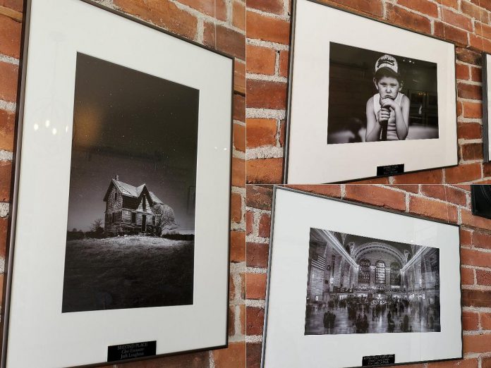 The judges for the SPARK Photo Festival's "Monochrome" juried exhibit selected "Close Encounter" by Jack Loughran (left) as the second-place winner, "Pinch Hitter" by Katie Ellement (top right) as the third-place winner, and  "Grand Central Station" by Lora Jude DeWolfe (bottom right) as honourable mention. (kawarthaNOW college of photos supplied by SPARK Photo Festival)