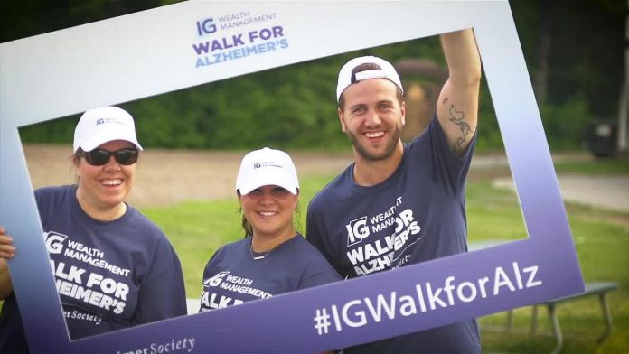 After going virtual last year due to the pandemic, the 2022 IG Wealth Management Walk For Alzheimer's returns as an in-person event on May 28 at Trent University, with participants aiming to walk 10,740 steps and raise $107,400 to support the work of the Alzheimer Society of Peterborough, Kawartha Lakes, Northumberland and Haliburton. If they prefer, participants can also walk 10,740 step over several days at their own pace. (Photo courtesy of Alzheimer Society of Peterborough, Kawartha Lakes, Northumberland and Haliburton)