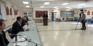 Five of the seven candidates vying to become the next MPP for Peterborough-Kawartha gathered at the Lakefield Legion on May 10, 2022 for a two-hour debate hosted by the Peterborough and Kawartha Chamber of Commerce and livestreamed on YouTube. (kawarthaNOW screenshot)
