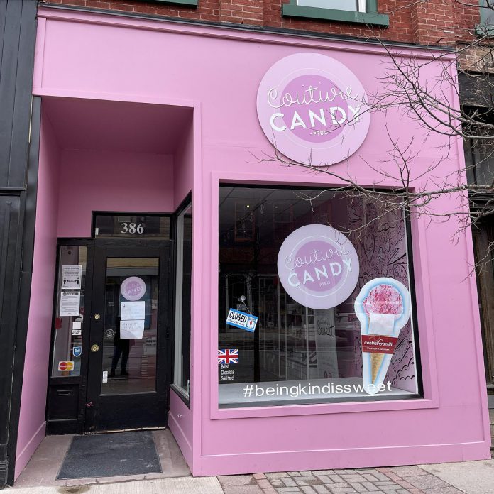 Lisa Couture opened her downtown Peterborough confectionery shop in October 2020, during the height of the pandemic, after a year selling online orders exclusively through Instagram. She is now also selling ice cream in addition to candy boxes, candy-grams, and specialty snacks. (Photo courtesy of Lisa Couture)
