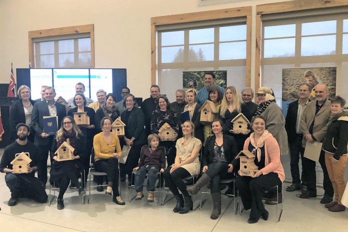 From 2016 to 2019, Sustainable Peterborough celebrated the commitment of partner organizations, institutions, businesses, local governments, and First Nations to advance local sustainability with the annual Sustainable Peterborough Partnership Recognition Awards. Pictured are the winners of the 2018 awards. (Photo courtesy of Sustainable Peterborough)