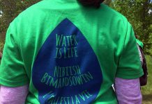 A t-shirt from the 2017 Peterborough Children's Water Festival featuring "Water is Life" in three languages, including Ojibway. Although the 20th annual Peterborough Children's Water Festival returns in a virtual format for the second year in a row, the festival will continue to use traditional Indigenous teachings to help students understand their essential relationship to water and to the earth. (Photo: Karen Halley)