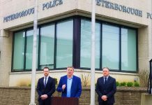 Peterborough-Kawartha MPP Dave Smith was at the Peterborough police station on May 2, 2022 to announce a $2,947,380 grant over three years for the Peterborough Police Service to support its special victims unit. (Photo: Office of Dave Smith)