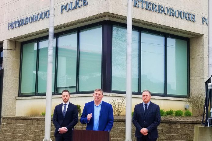 Peterborough-Kawartha MPP Dave Smith was at the Peterborough police station on May 2, 2022 to announce a $2,947,380 grant over three years for the Peterborough Police Service to support its special victims unit. (Photo: Office of Dave Smith)