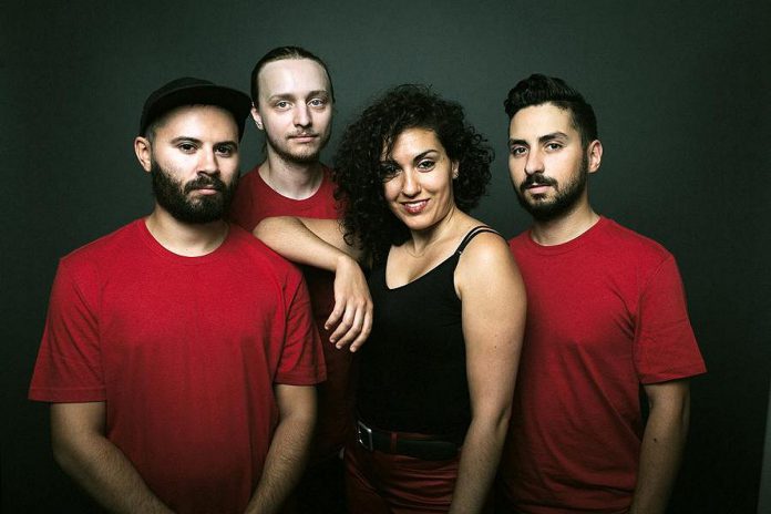 Toronto-based blues and R&B band Bad Luck Woman & Her Misfortunes (lead vocalist and bass player Raha Javanfar, lead guitarist Fraser Melvin, saxophonist Andrew Moljgun, and drummer Jonathan Hyde) perform at Jethro's Bar + Stage in downtown Peterborough on Saturday, May 21. (Publicity photo)