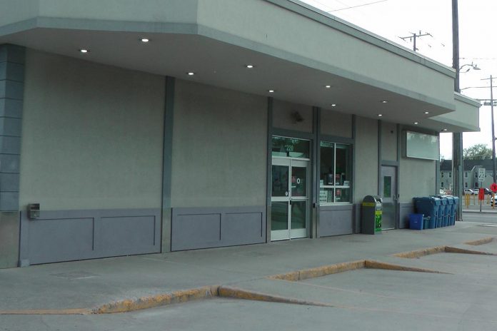 The entrance to the Opioid Response Hub, where the CTS is located, from the parking lot at 220 Simcoe Street in downtown Peterborough. The site is the former Greyhound Bus Terminal, which was renovated to accommodate the CTS as well as the Mobile Support Overdose Resource Team and PARN's Harm Reduction Works program. (Photo: Bruce Head / kawarthaNOW)