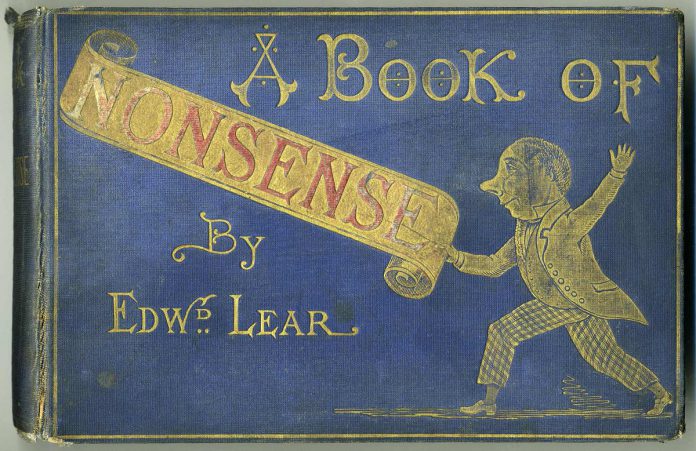 An early edition, circa 1875, of Edward Lear's "A Book of Nonsense," which contains 109 limericks and accompanying illustrations from Lear.  (Public domain photo)