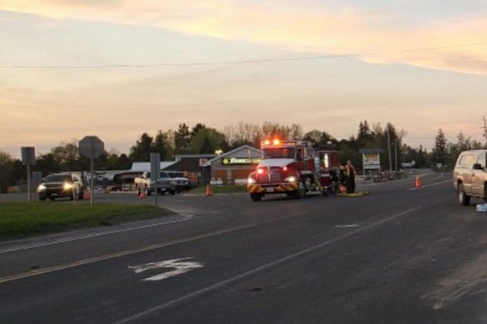 Emergency vehicles on the scene of a two-vehicle collision on Lakefield Road at Buckhorn Road between Peterborough and Lakefield that claimed the life of an 87-year-old woman on May 12, 2022. (Photo: Ontario Provincial Police)