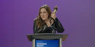 Serena Ryder accepting the Juno award for contemporary album of the year for "The Art of Falling Apart" at the Metro Toronto Convention Centre on May 14, 2022. (kawarthaNOW screenshot)