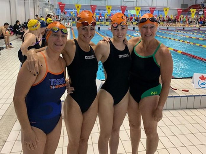 Stephanie Dancey, Renee Oake, Amanda Devlin, and Debbie Murphy Quinlan represented the Trent Swim Club at the 2022 Speedo Canadian Masters Swimming Championships in Quebec City on the Victoria Day long weekend. (Supplied photo)